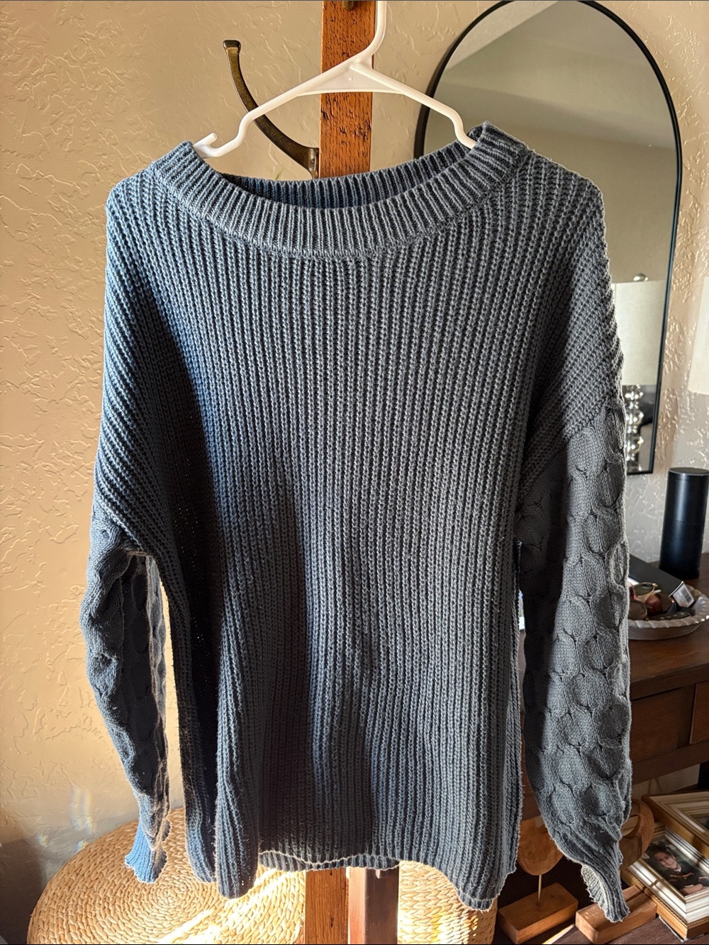 Women's Charcoal Ribbed Crewneck Sweater